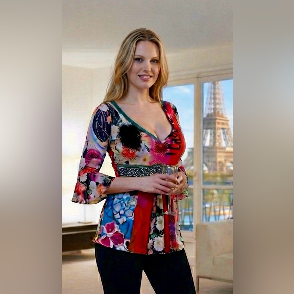 John Galliano signature Colorful  Top Shirt Blouse xs